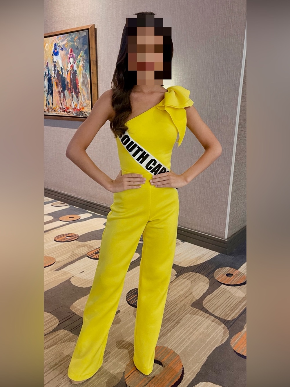 Jovani One-Shoulder Yellow Jumpsuit with Sculpted Bow